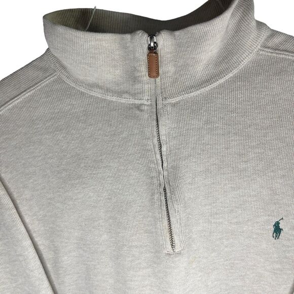 Polo Ralph Lauren Sweater (Size XL) Men's Jacket Sweatshirt 1/4 Zip Tan Cotton - Picture 11 of 16